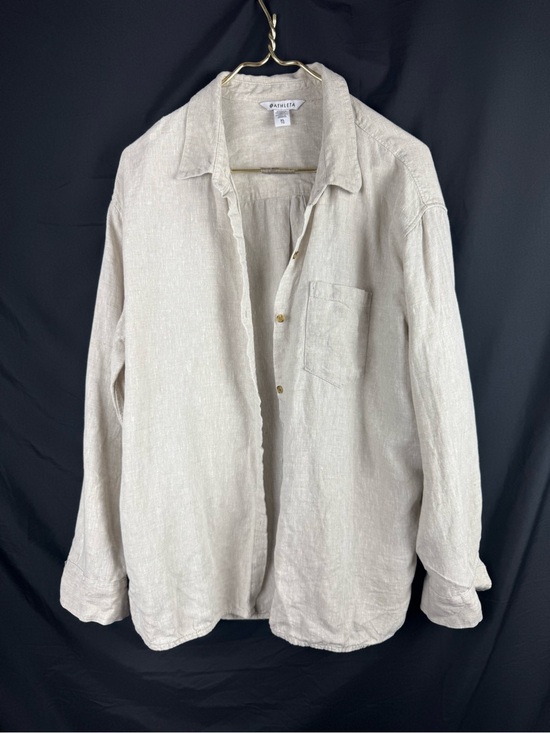 Athleta Tops - Athleta Retreat Linen Top XL Beige Oatmeal Button Up Long Sleeve Shirt 850931
